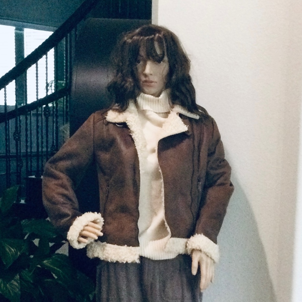 New H&M Faux Shearling Moto Biker Jacket